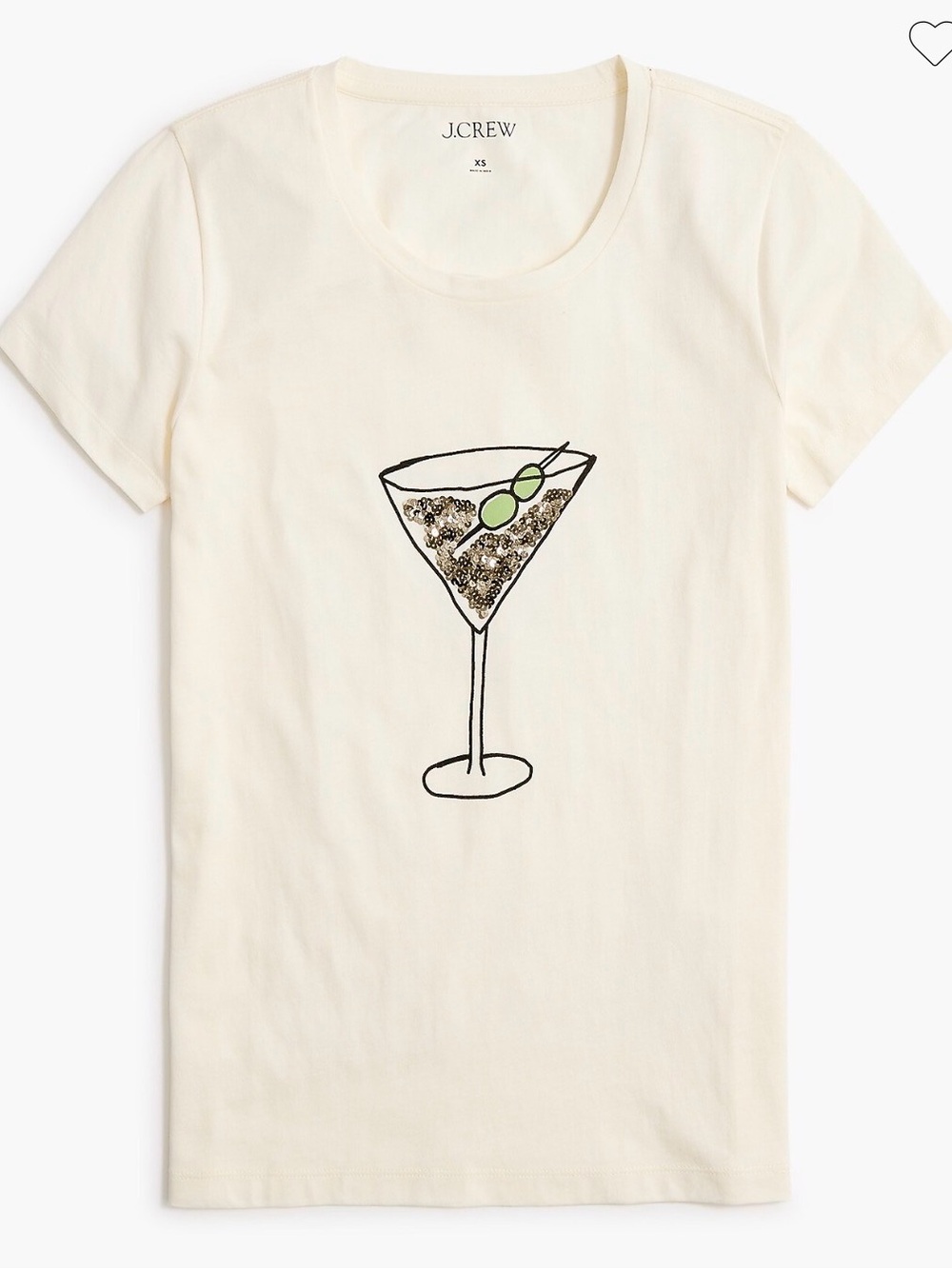NWT J.Crew Factory Ivory Sequin Martini Collector’s Tee Large
